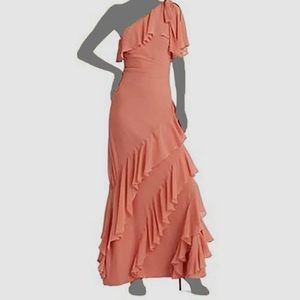 Lauren Ralph Lauren Tiered Ruffle One Shoulder Pink Gown NWT Size 8 *flaws*